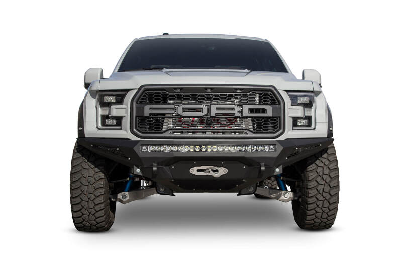Ford Raptor Bumper - Front - Addictive Desert Designs - Stealth Fighter with Winch Mount - Hammer Black Powder Coat finish with Satin Black Panels - `17-`27